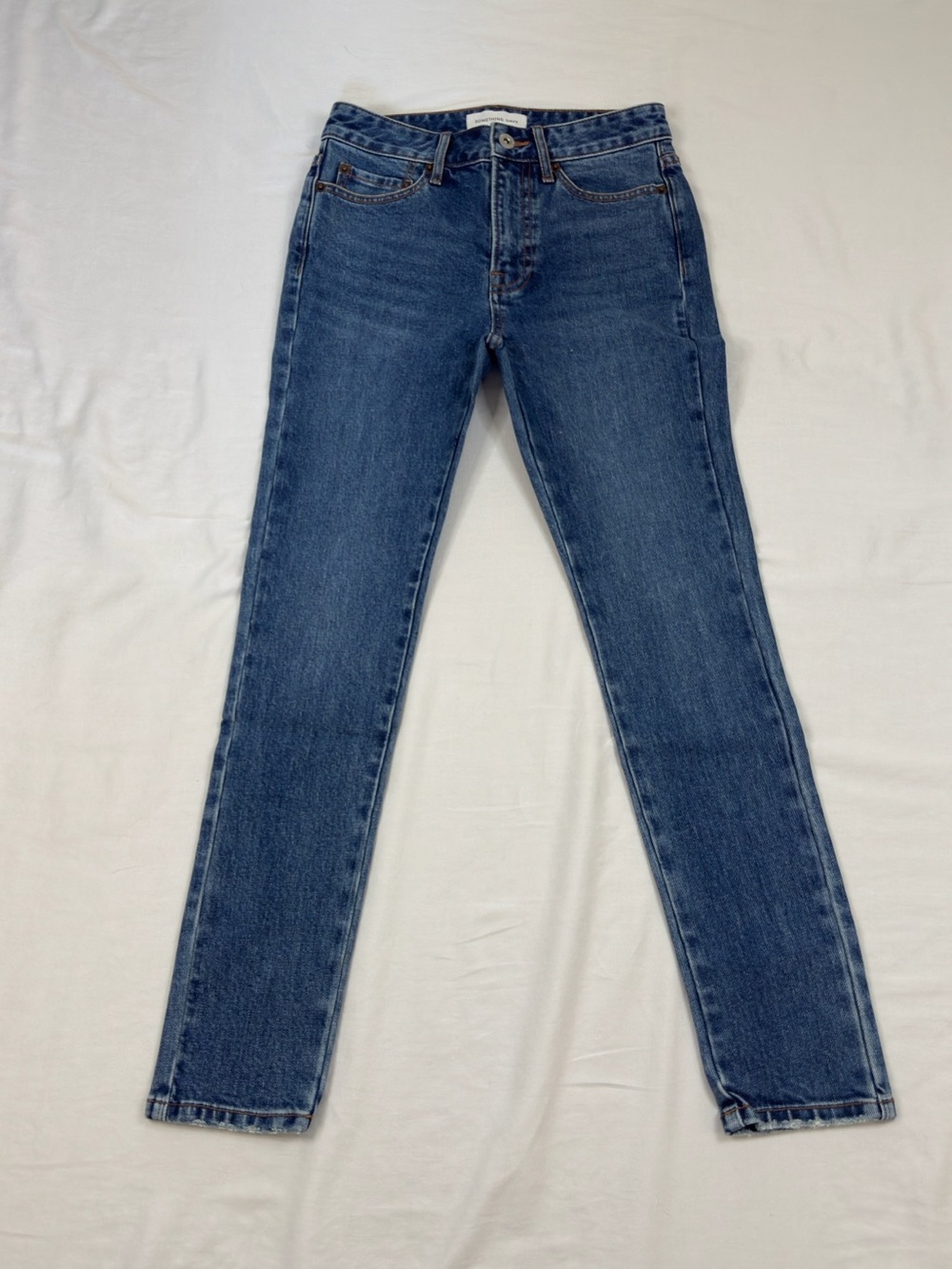 Something Navy High Waisted Straight Leg Jeans - Medium Blue Wash NWT